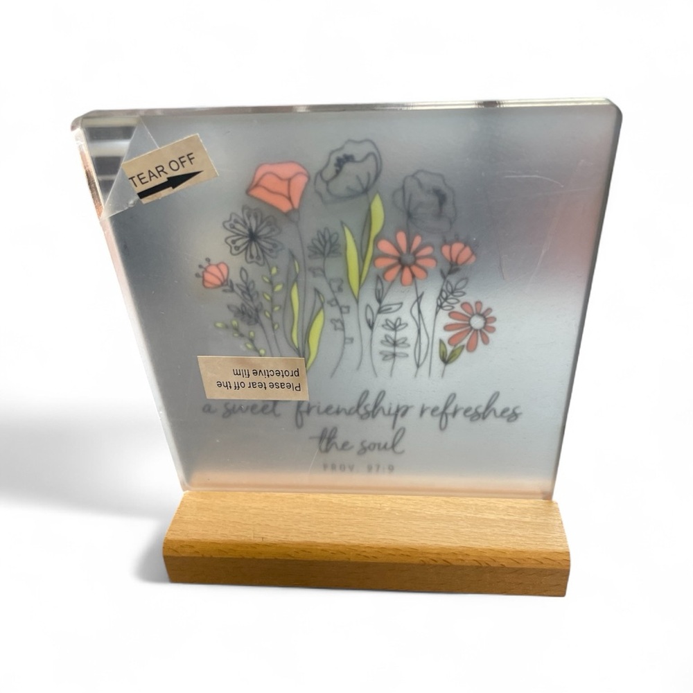 Floral Friendship Plaque with Wooden Base Christian themed Proverbs 27:9